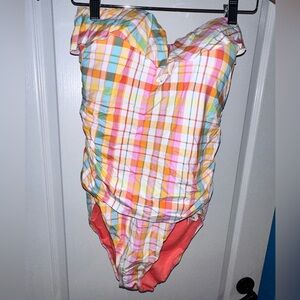 NEW WT Bleu Rod Beattie Pin Up Swimsuit Rainbow Plaid Gingham Ruffle 12 & 14